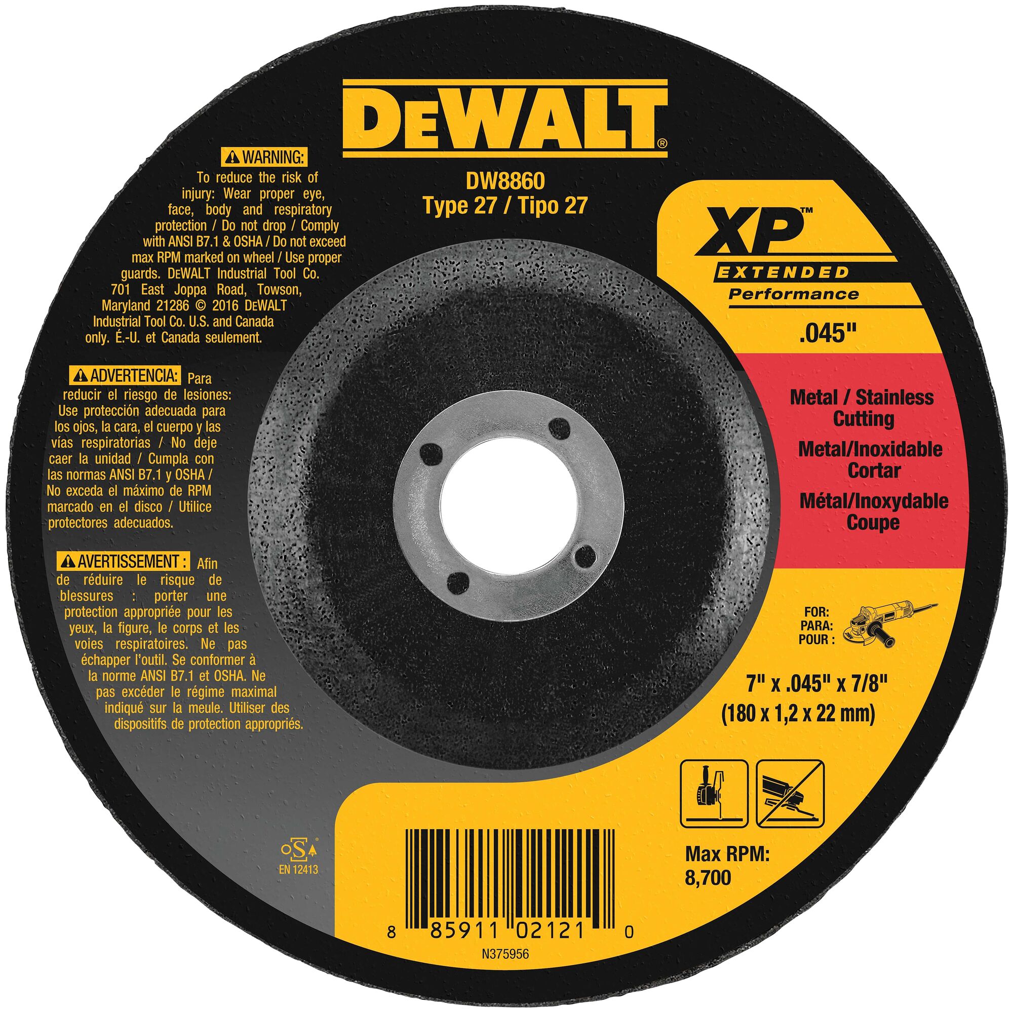 7 X .045 X 7/8 XP DC CUTOFF WHEEL | DEWALT