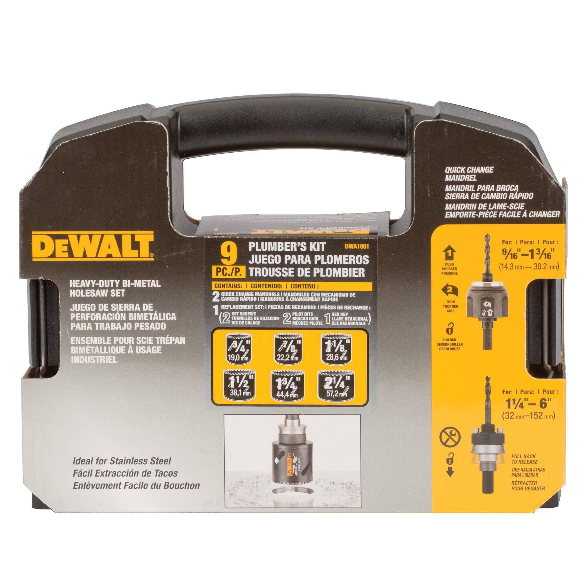 9 pc 2X Plumbers Holesaw Set DEWALT